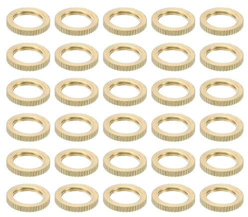 PATIKIL M10x1 Laiton Moleté Écrou de Blocage, 30 Paquet Rond Plat Roue Anneau Serrure Écrou Lisse Surface Décoratif pour Meuble et Léger