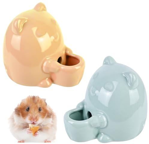 HOMURY 2 Stück Keramik Trinkflasche: Kleines Wasserspender Keramik, Puddingbär Trinkflasche für Hamster Nagertränke, Chinchillas, Meerschweinchen, Vögel (Blaugrün+Orange Farbe)