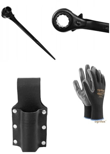 Generisch Ratschenschlüssel 19/22 mm Gerüstbauratsche Gerüstknarre inkl. Ratschenhalter Leder inkl. Arbeitshandschuhe