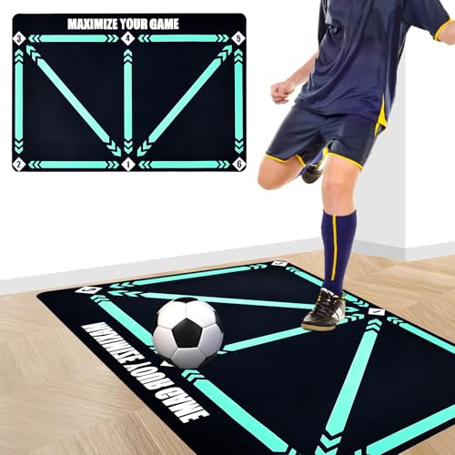 COLEESON Kit Entrainement Foot, 90 x 60 cm Tapis Football Entrainement, Tapis d'entraînement de Football, Tapis Football Dribble Footstep d'entraînement (A)