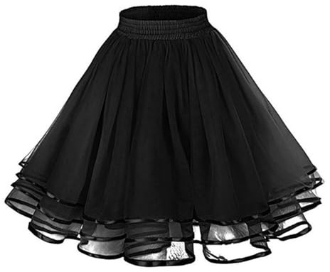 EUBUY Women's 50s Vintage Petticoat, 19.6 Length Tutu Underskirt Crinoline Knee Underskirt for Women Black