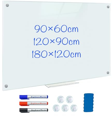 Magnetic Glass Whiteboard 6'x4', 72x48 Glass Dry Erase Board for Wall Mounted, Large Commercial Board Frameless for Office, Classroom & Home