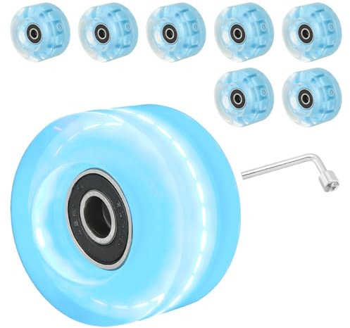 PATIKIL Rullskridskor hjulset, 8-pack 58 mm 82 A upplyst skateboard cruiser-hjul set med lager, lastbilar, verktygssats för utomhusbruk, dubbelradig skridskoåkning, blå