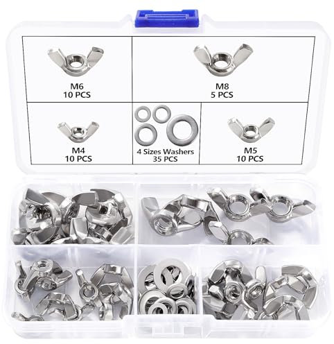 Lyeteung 35 Stücke M4/M5/M6/M8 Flügelmutter Set, Edelstahl Wing Nut, Metrische Flügelmutter, mit 35 Stücke Unterlegscheiben, für Heimwerker DIY Tools, Elektronische Geräte Hardware