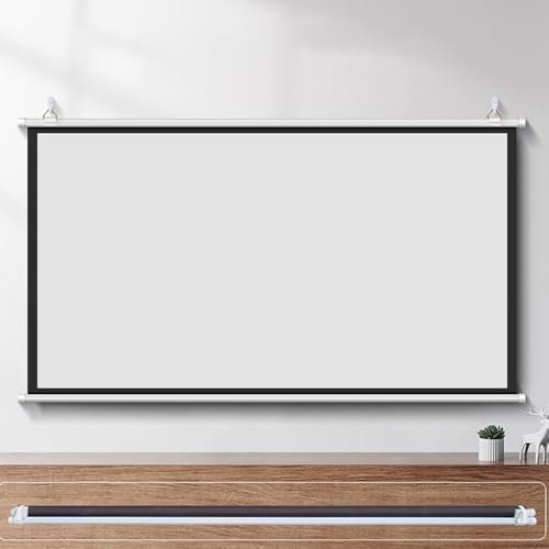 IMUNKT Manuale Schermo per Proiettore HD - 4:3, 16:9 30/40/50/60/72 Pollici - Schermo di Proiezione Home Theater - Schermo A Rullo 3D 4K per Casa, Scuola, Riunioni(16:9,60inch)