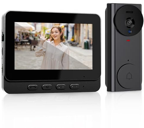 Türklingel Mit Kamera, 1080P IP65 Wasserdicht Video Türklingel, 4,3 Zoll Ips Bildschirm Funkklingel Mit Kamera, 170° Wlan Türklingels Mit Kameras Kabellos (Kein Türöffner im Lieferumfang Enthalten)