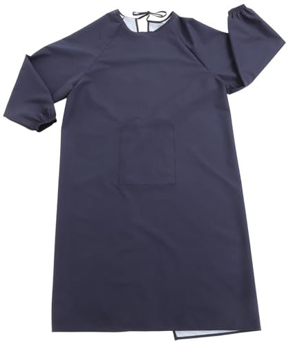 Hemobllo Grembiule a Maniche Lunghe Blu Scuro Grembiule Antiolio Con Tasche Per Cucina e Lavastoviglie Per Giardinaggio e Pulizie