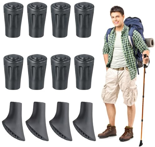 Nordic Walking stavargummibuffert, 12 stycken vandringspinnar, svart promenadkäpp, diameter från 10–11 mm, vandringsstavar, reservdelar för asfalt, grus, berg, vandring