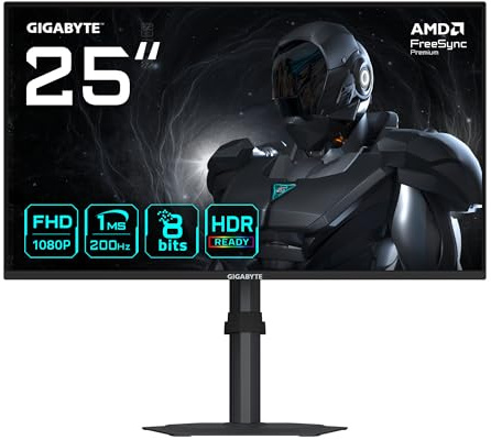 GIGABYTE G25F2 Monitor Gaming 24,5 FHD – 1920 x 1080, 200Hz, 1ms, 300 CD/m², DisplayHDR 10, HDMI 2.0, DisplayPort 1.4