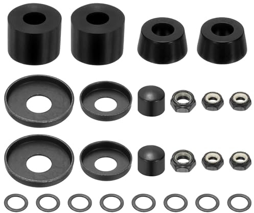 YELARXI Skateboard Bushings, Skateboard Truck Rebuild Long-Board Kit Bushings Washers Pivot Cups-Fitting for (Outdoor Skateboard Parts) 92A & PU & Black