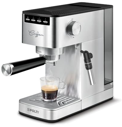Polti Coffea P10S, Manual Espresso and Cappuccino Coffee Machine, Compatible with Ground Coffee and 44 mm E.S.E. Pods, Milk Frother, Removable 1.3L Tank, Silver