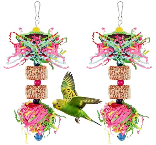 JUFYVO 2pcs Hanging Parrot Toys Wooden Cockatiel Toys Corncob Bird Chew Toy Shredding Foraging Paper Cage Accessories for Parrots Cockatiels Parakeets Budgies