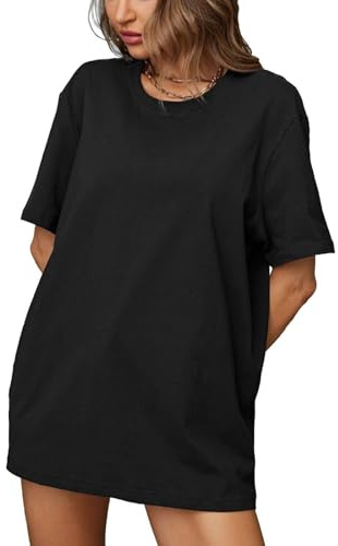 Tee Shirt Coton Femme Oversize Vetement à Manches Courtes Habit Ete Haut Ample Teeshirt Chic Tee-Shirt Été Tshirt Décontracté T Shirt Long Vêtements