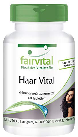 Fairvital | Haar Vitamine Tabletten - Haar Vital - HOCHDOSIERT - 60 Tabletten - mit Vitamin B-12, Biotin, Zink, Spurenelementen, Bierhefe und Sojaprotein