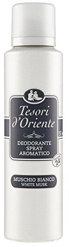 Tesori d'Oriente - Deodorante Spray Aromatico Muschio Bianco, Contrasta i Cattivi Odori Fino a 24 Ore, Fragranza Ambrata, Dermatologicamente Testato, 150ml