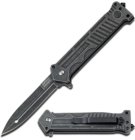 MTech USA – Pocket Folding Knife – Stonewashed Finish Stainless Steel Blade and Handle with Glass Punch and Pocket Clip - Hunting, Camping, Survival, Tactical, EDC – MT-A840P