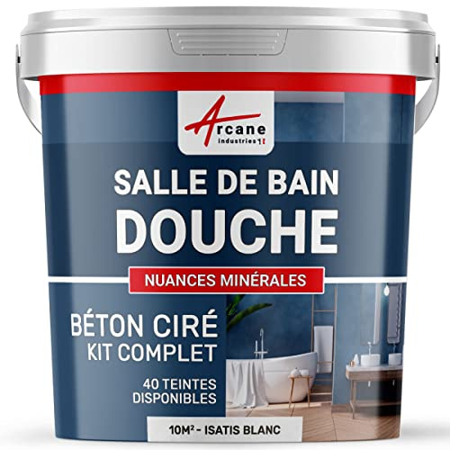 béton ciré salle de bain, douche italienne, pièce d'eau, kit beton cire, salle de bains, douche italienne - 10 m² (en 2 couches) Isatis Blanc - ARCANE INDUSTRIES