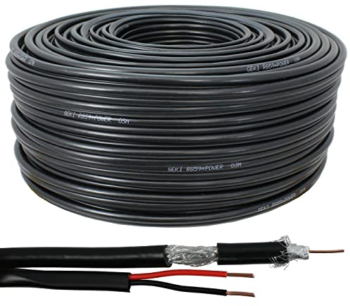 SeKi RG59 Câble coaxial combiné 100 m + câble d'alimentation 75 ohms 0,81 mm câble vidéo CCTV coaxial pour caméra de surveillance