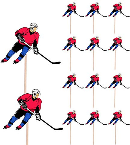 AK Giftshop Ice Hockey Events Clubs Birthday Party Food Cake Cupcakes Picks Sticks Decorations Toppers Stand Up Food Flags (pack of 14)