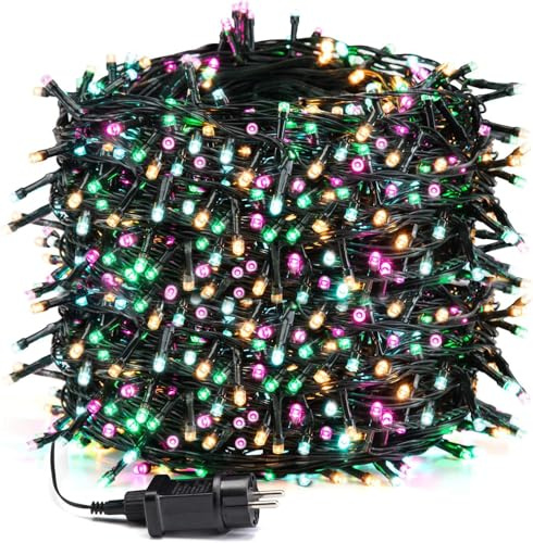 Avoalre Luci Natale Esterno 1000 LEDs 100M, Catena Luminosa 8 Modalità 4 Colori Impermeabile IP44 Luci Decorative per Interno/Esterno Albero di Natale Festa Nozze Compleanno, Rosa/Giallo/Blu/Verde