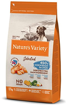 Nature's Variety Selected - Croquettes pour Chiens Adultes de Petit Race - Sans céréales - au Saumon norvégien sans arêtes - 1,5kg