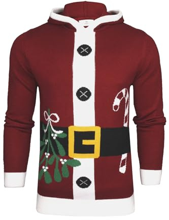Xact Men's Novelty Hooded Christmas Jumper (Santa - Red) M