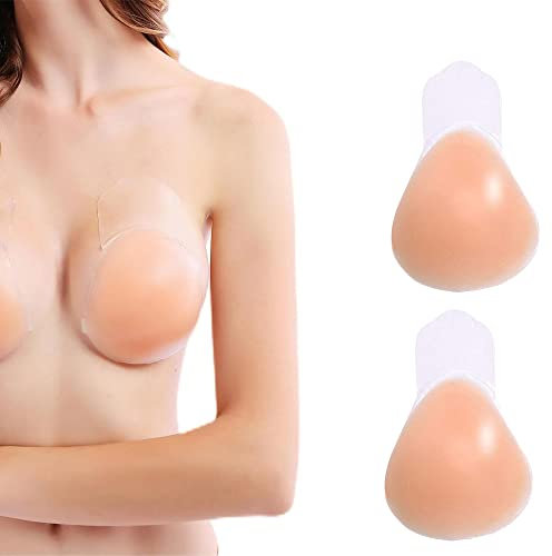 KFLY Silicone Adhesive Bra Strapless Push Up Breast Lift Invisible Bras Reusable Sticky Pasties Nipple Covers for Wedding Evening Backless Dress (UK, Alpha, S, Regular, Regular, Skin-Colored)