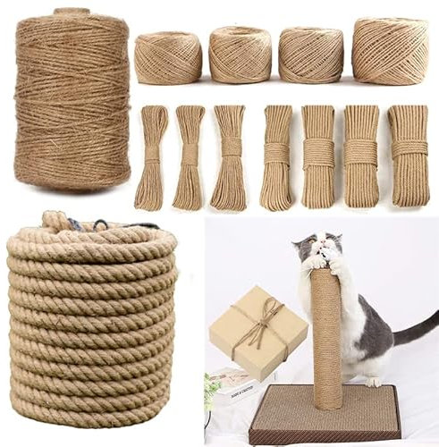 chlzekai 1-14 mm natürliche Jute-Schnur, Vintage-Jute-Seil, Schnur, Schnur, Sackleinen für Heimwerker, Geschenkpapier, Gartenarbeit, Hochzeitsdekoration, 4 mm, 10 m