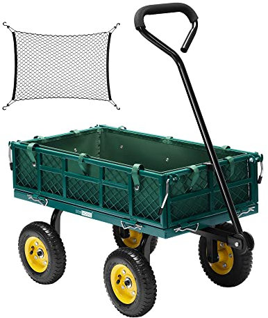 VIVOHOME Carro de Jardín con Laterales Desmontables, Carretilla de Mano hasta 181kg con Ruedas Neumáticas de 20cm Carro de Transporte con Manija Giratoria de 180° para Jardín Camping Festival