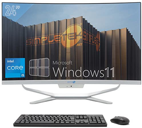 PC All in One 24 Full HD Curvo Core i5 hasta 3.30GHz Windows 11 Pro 16GB RAM SSD 240GB Webcam 1080p WiFi5 BT HDMI Ordenador fijo Aio Casa Escuela Trabajo Simpletek