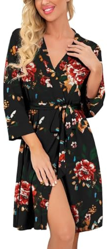 PrinStory Women Long/Short Bathrobe Knit Kimono Robes Soft Womens Dressing Gowns Casual Ladies Loungewear