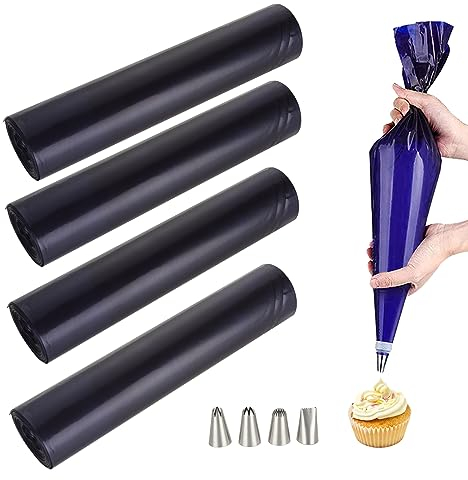 SHUESS Set di 200 sac à poche e beccucci da 53,3 cm, 4 rotoli di sac à poche usa e getta da 25 x 52 cm, con ugelli di 4 dimensioni, grandi sac à poche per decorare torte (colore blu, confezione da 50