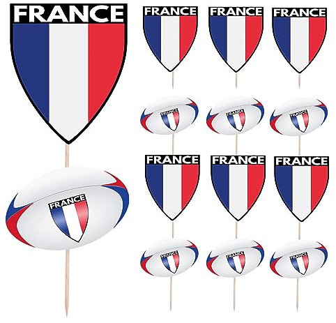 AK Giftshop France Flag Rugby Ball Food & Cupcake Picks Toppers Party Decorations Six Nations (14 Pack)