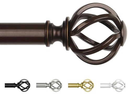 Bronze Curtain Rods for Windows 48 to 84 Inch, USFOOK 7/8 Inch Telescoping Splicing Drapery Rods with Twisted Cage Finials