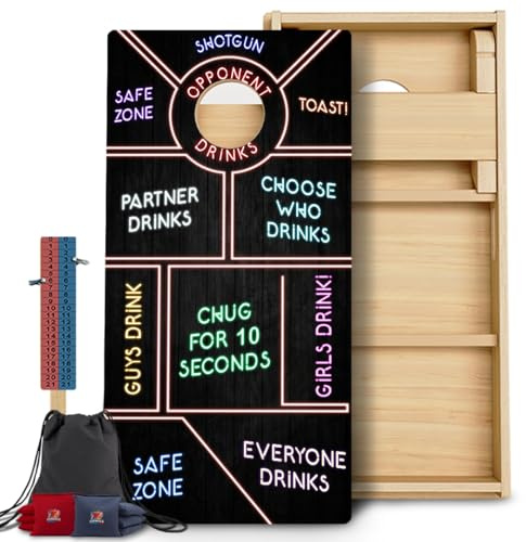 CornholeGamesUSA Pro Cornhole Boards Set | Made in USA | 3/4 Baltic Birch | No Bounce | Triple Thick Legs | Two Brace & Handles, Tournament 2x4 Regulation Set with Score Tower & Cornhole Bags