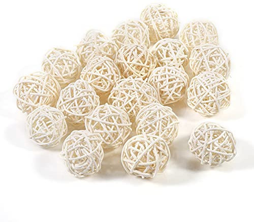 Tissting 20 Stück Deko Kugeln Rattankugeln, 3cm Dekokugeln Wicker Rattan Ball Vasen Mittelstück Schalen Kugelfüller für Bastelarbeiten, Hochzeiten, Partys, Potpourri Dekoration(Weiß)