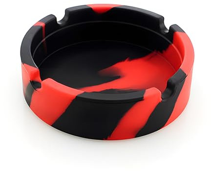 YCLFHOO Silicone Ashtray,Heat Resistant Ash Tray,Nonstick Won’t Break Round Design Cool Ashtray for Outdoor/Restaurant/Indoor/Home-BLACK and RED Mixing