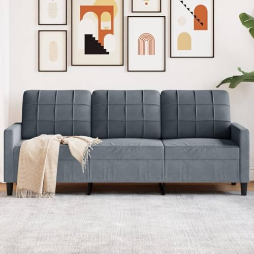 Homgoday 3-sitsig soffa, soffa, modern stoppad soffa, relaxsoffa, loungesoffa, relaxsoffa, liggsoffa, sittmöbler för vardagsrum, sovrum, mörkgrå, 180 cm sammet