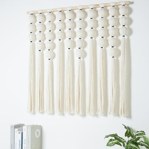 RUIZHIXUAN Tapiz grande de macramé para colgar en la pared, de algodón, textil, bohemio, decoración de pared, cabecero bohemio, tejido a mano, 39 pulgadas de ancho x 38 pulgadas de largo (crema)