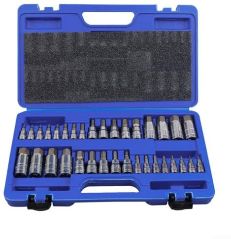 Eawfgtuw 34-Piece Hex Bit Socket Set Metric & Imperial Chrome Vanadium Steel Professional Automotive Machine Repair Tools 1/4 3/8 1/2 Drive