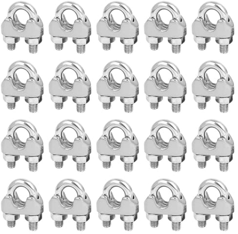 QIBZI Clip per fune Morsetti per cavi in ​​acciaio inossidabile, fascette per cavi, funi metalliche, cavi, morsetti per funi metalliche M2 da 20 pezzi