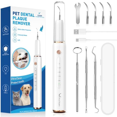 Kit di Pulizia dei Denti per Animali Domestici, Kit per la Rimozione Della Placca Dentale, 5 Modalità di Pulizia, Kit di Rimozione Della Placca per Denti per Tartaro e Macchie, Adatto per Cani e Gatti