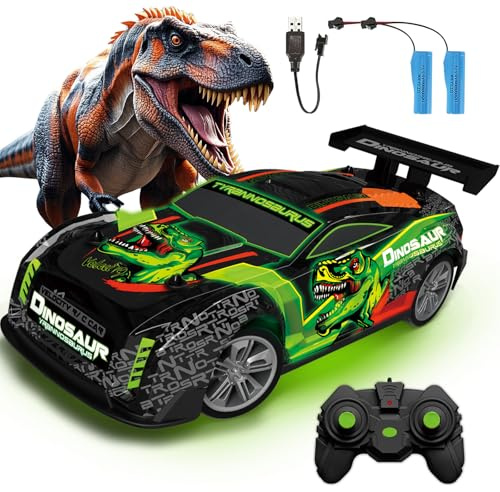 Fjärrkontrollbil för Barn med Ljus, 15KM/H Dinosaurie Fjärrstyrd bil, 1/16 Monster Truck med 2 Uppladdningsbara Batterier 1 Timmes Speltid, 2,4GHz Fjärrstyrda Billeksaker för Pojkar och Flickor