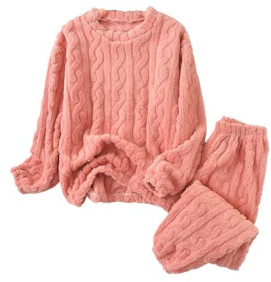 Generico Pigiama Donna Invernale Pile Pigiami Caldo Felpato Abbigliamento da Casa Sciolto Casual Morbido e Confortevole Tuta Pile Felpa e Pantaloni Pigiama Set Casa Cotone Idee Regalo Donne
