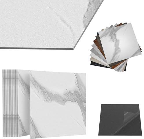 ACXIN Lot de 108 dalles de sol en PVC autocollantes avec aspect carrelage - 10 m² - Carreaux de sol autocollants - Étanche - Pour cuisine, salle de bain, salon - Motif blanc