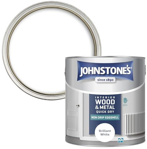 Johnstone's - Interior Wood and Metal Paint - Eggshell Finish - Brilliant White - 2.5 L - Quick Drying - Non Drip Water Based Formula