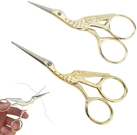 2 Pcs Embroidery Scissors Premium Small Sharp Crane Sewing Scissors Stainless Steel Scissor for Craft Needlework Sewing for Cross Stitch, Needlework, Crafts, Sewing & Artwork