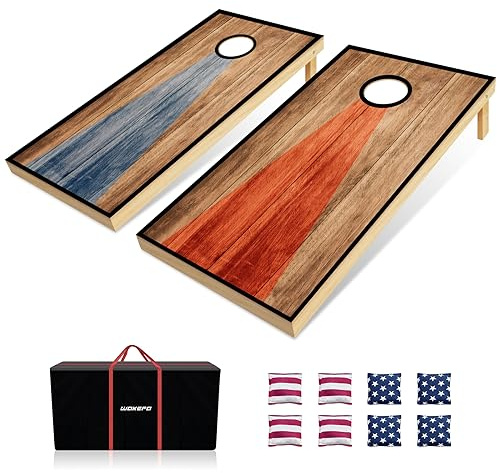 Wakefa Set di tavolette per cornhole, 0,9 x 0,6 m, in legno massello, con 8 pouf e 2 tavole per cornhole, giochi all'aperto per adulti e famiglia, giochi per feste di compleanno (SB801)