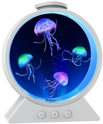 Eyesound Lámpara de medusas, luz sensorial silenciosa para acuario, luz nocturna de estado de ánimo de 7 colores con flujo de agua ajustable y temporizador de 8 horas, lámpara de tanque redondeada