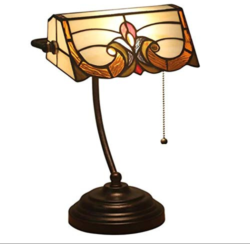 Lampada da Tavolo Vintage barocca in Vetro colorato Lampada da banchiere Lampade da scrivania con Interruttore a Catena per Soggiorno, Camera da Letto, Comodino, scrivania Accanto all'ufficio